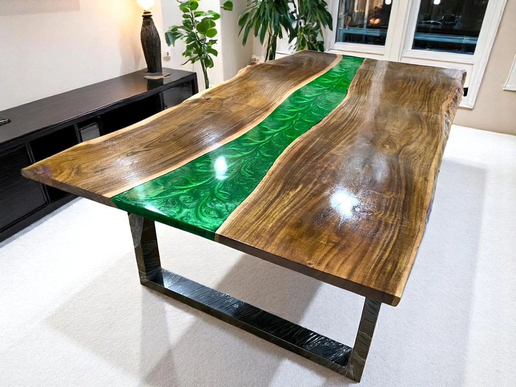 Green Live Edge Epoxy Resin Countertop - Unique Handmade Design 